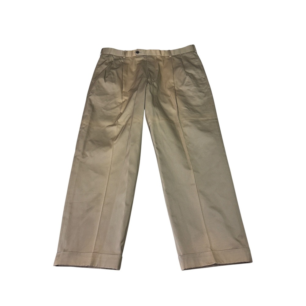 Brooks Brothers Country Club Mens Pleated Khaki Chino Pants Tan Cuffed W38